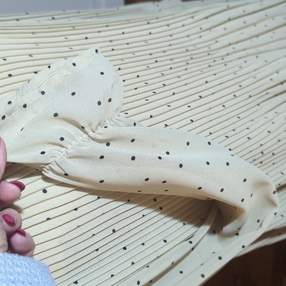 Mod Ref Beige Neutral Pleated Long Sleeve Chiffon Dress NWT Sz S - Picture 5 of 9